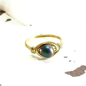 Plated Hematite Crystal Ring, Wire Wrapped Rainbow Gemstone Ring, Size 7